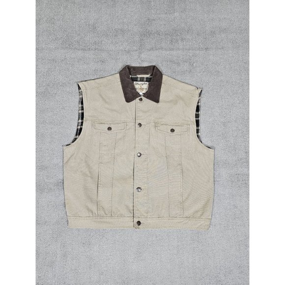 Wrangler Other - Wrangler Outdoor Wear Mens Western Canvas Vest 2XL Khaki Flannel Plaid Lining